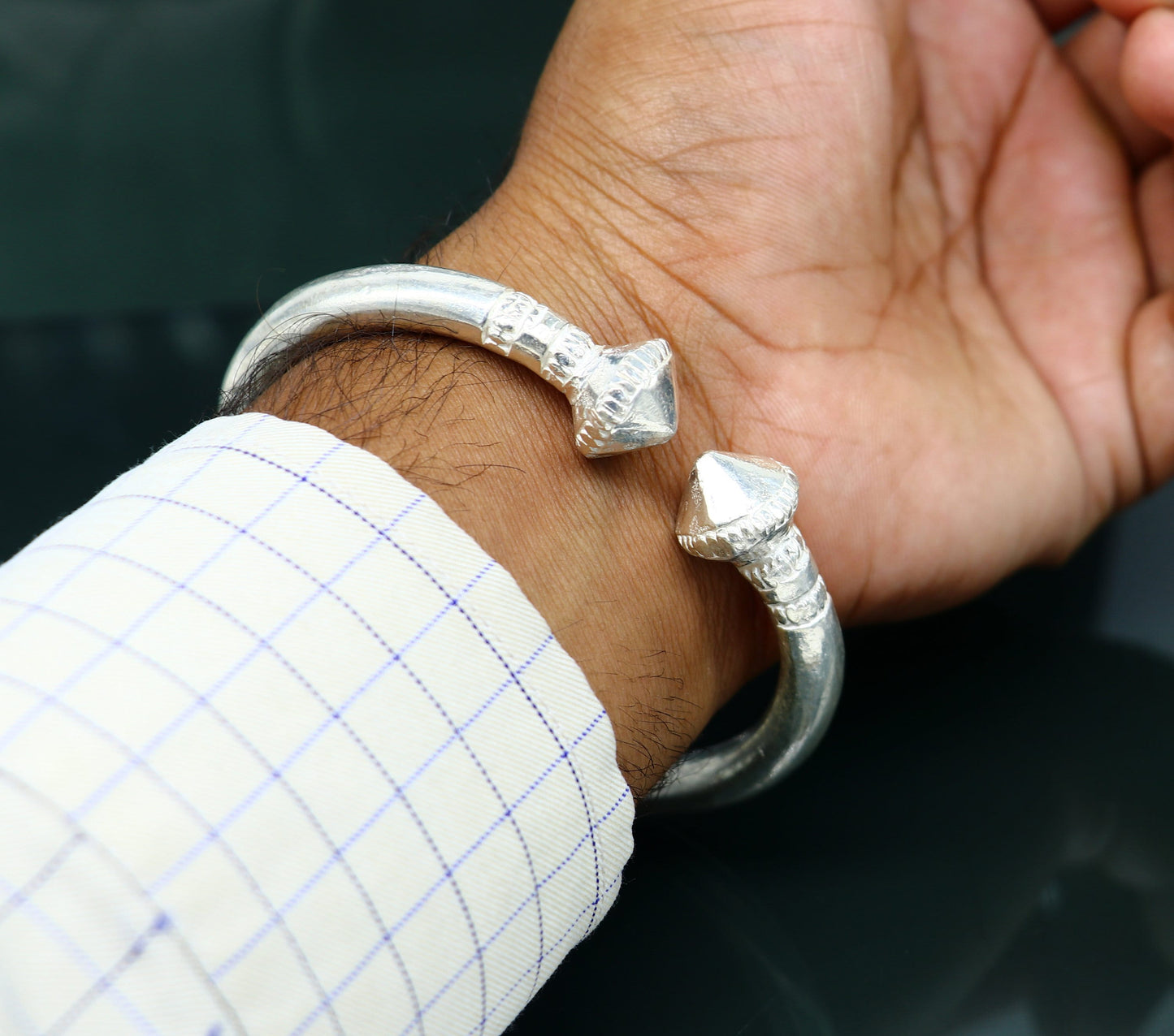 Vintage design handmade Solid silver men's plain bangle bracelet adjustable kada solid tribal design bangle gifting kada nssk439 - TRIBAL ORNAMENTS