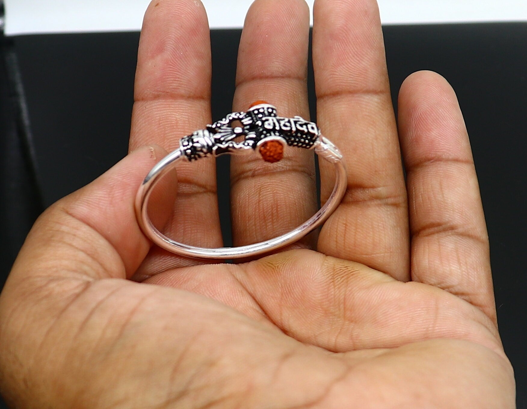 Handmade vintage design sterling silver baby/kids bangle kada, excellent lord shiva Mahadeva bangle bracelet Bahubali kada gifting nbbk239 - TRIBAL ORNAMENTS