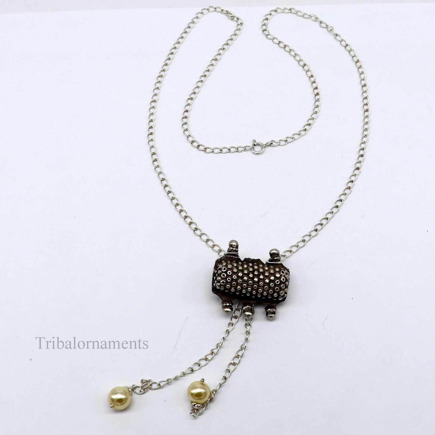 22 inches long adjustable 925 sterling silver chain necklace with gorgeous antique pendant , best gifting elegant tribal necklace set225 - TRIBAL ORNAMENTS