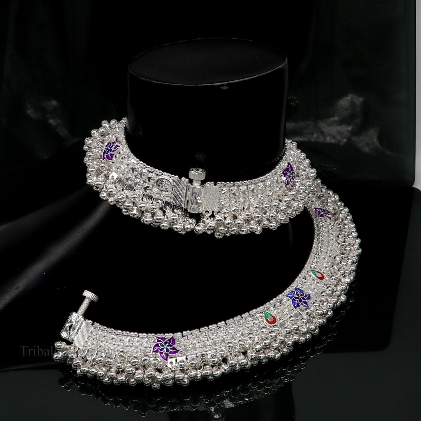 Vintage design handmade solid silver heavy anklet, Stunning foot charm bracelet, amazing belly dance tribal brides jewelry from india ank432 - TRIBAL ORNAMENTS