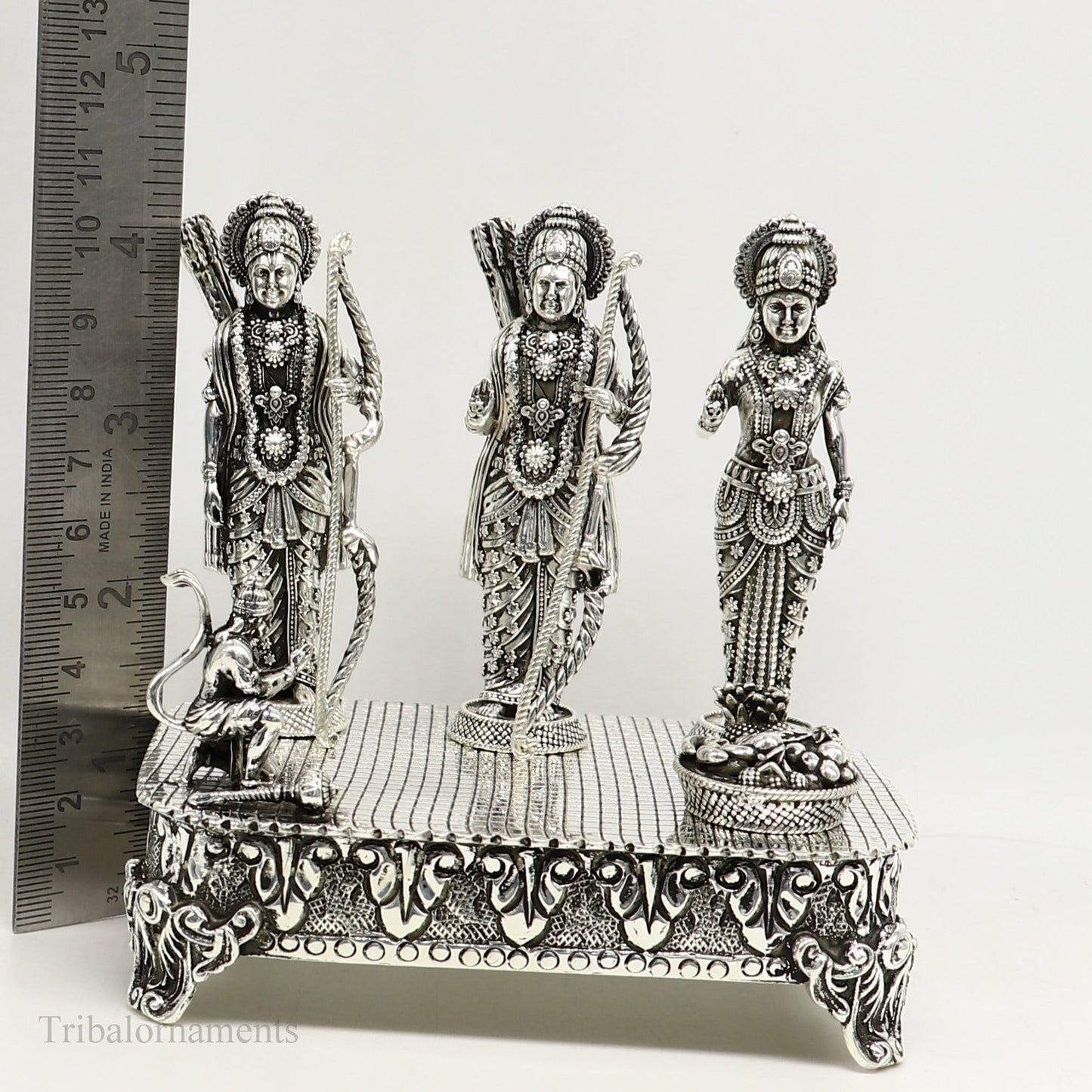 925 Sterling silver Silver Idols Sri Ram Darbar, Lord Shri Rama family, laxman and Seeta, handcrafted statue sculpture gifting art art119 - TRIBAL ORNAMENTS