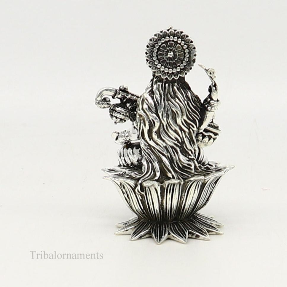 2" small 925 Sterling silver handmade customized Hindu idol Saraswati sharda maa statue, puja article figurine, home décor Articles art121 - TRIBAL ORNAMENTS