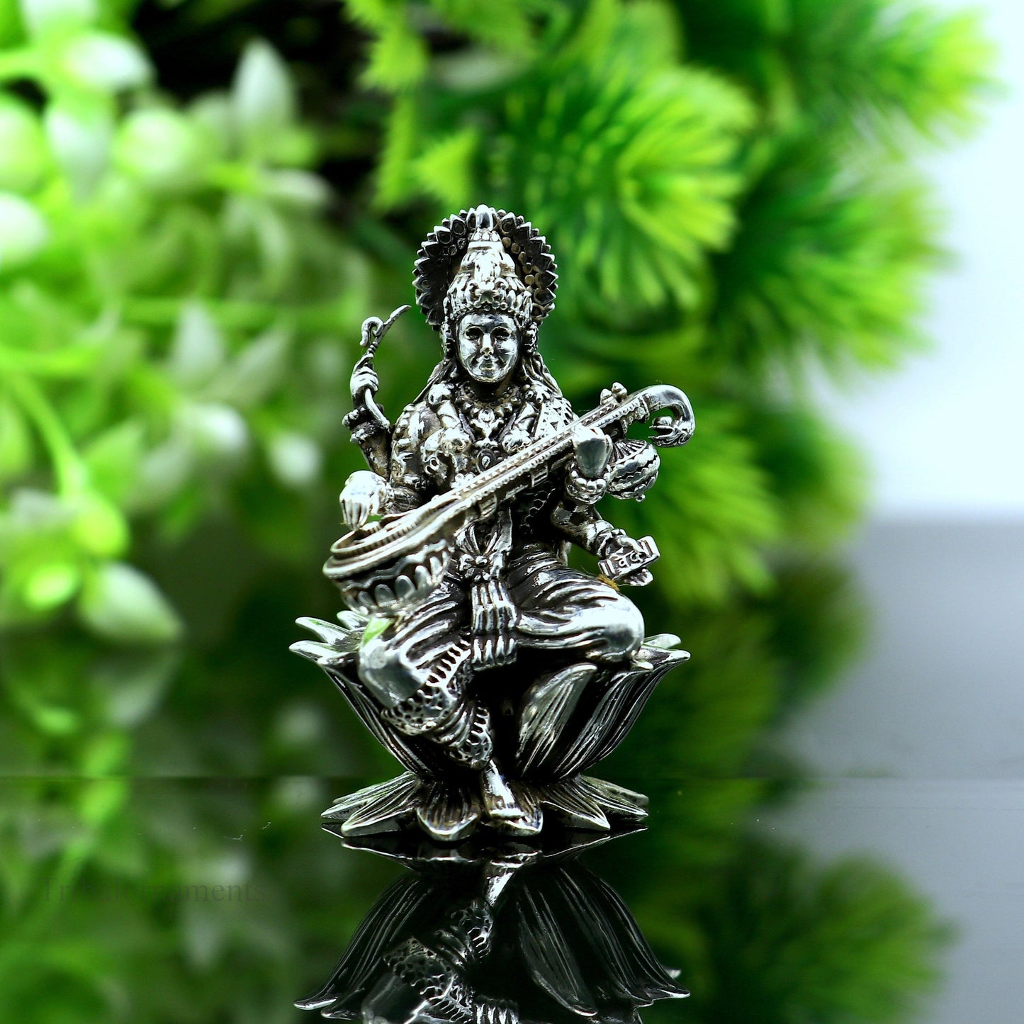 2" small 925 Sterling silver handmade customized Hindu idol Saraswati sharda maa statue, puja article figurine, home décor Articles art121 - TRIBAL ORNAMENTS