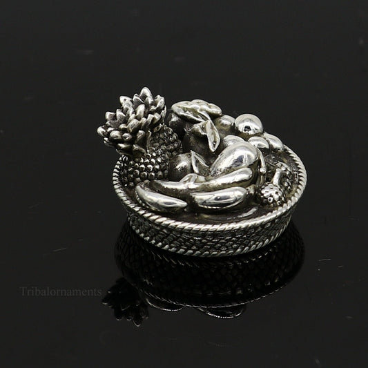 925 sterling silver handmade fabulous vintage antique mini fruit basket for puja or worshipping, solid Diwali puja article utensils su385 - TRIBAL ORNAMENTS