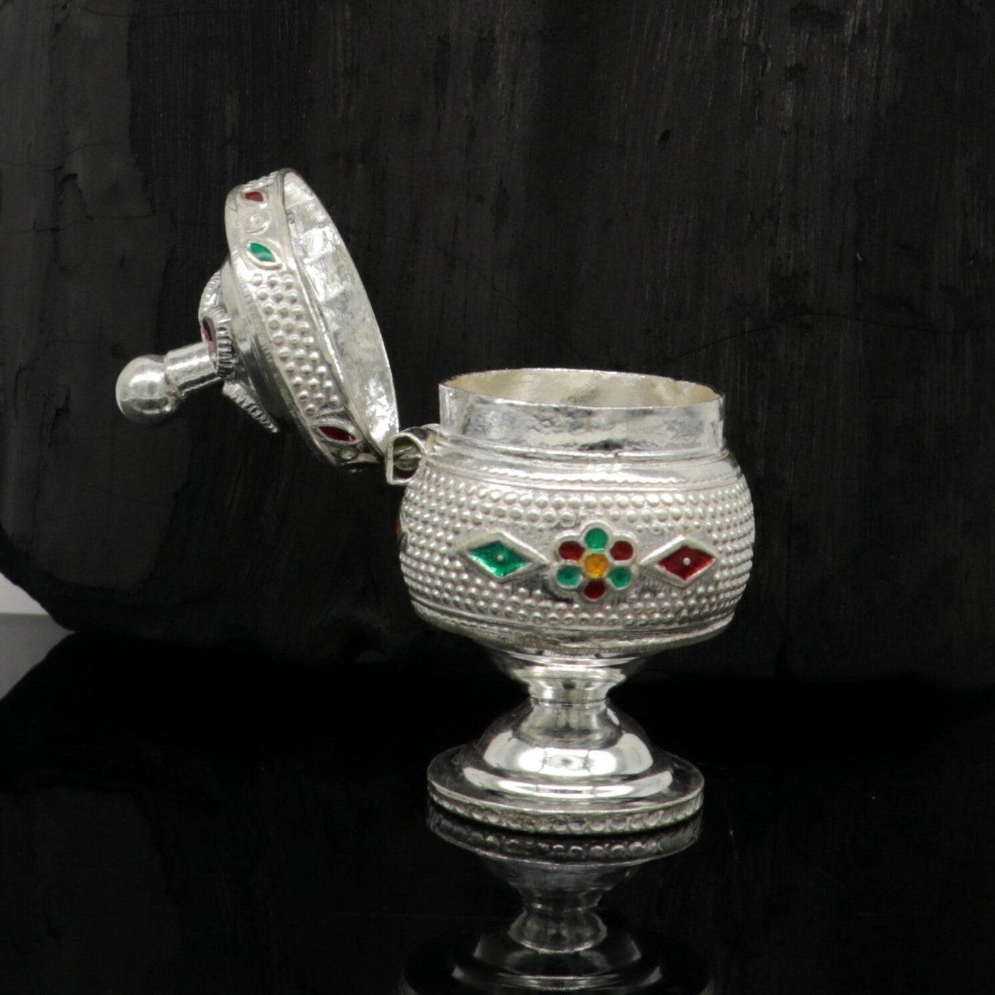 Exclusive gifting trinket box, sindur kumkum box, brides eye kajal box, 925 sterling silver handmade gifting article silver jewelry stb123 - TRIBAL ORNAMENTS