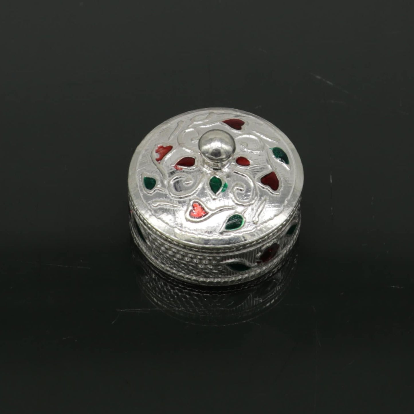 Exclusive circle shape trinket box, sindur/kumkum box, brides Eye kajal box, 925 sterling silver handmade article silver jewelry stb114 - TRIBAL ORNAMENTS