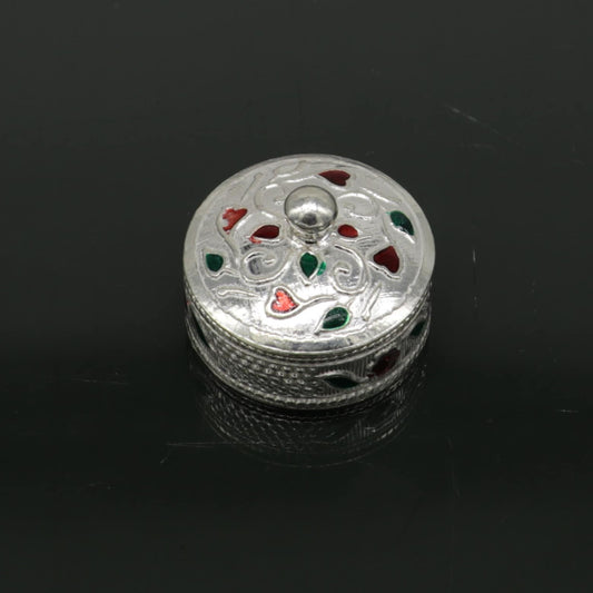 Exclusive circle shape trinket box, sindur/kumkum box, brides Eye kajal box, 925 sterling silver handmade article silver jewelry stb114 - TRIBAL ORNAMENTS