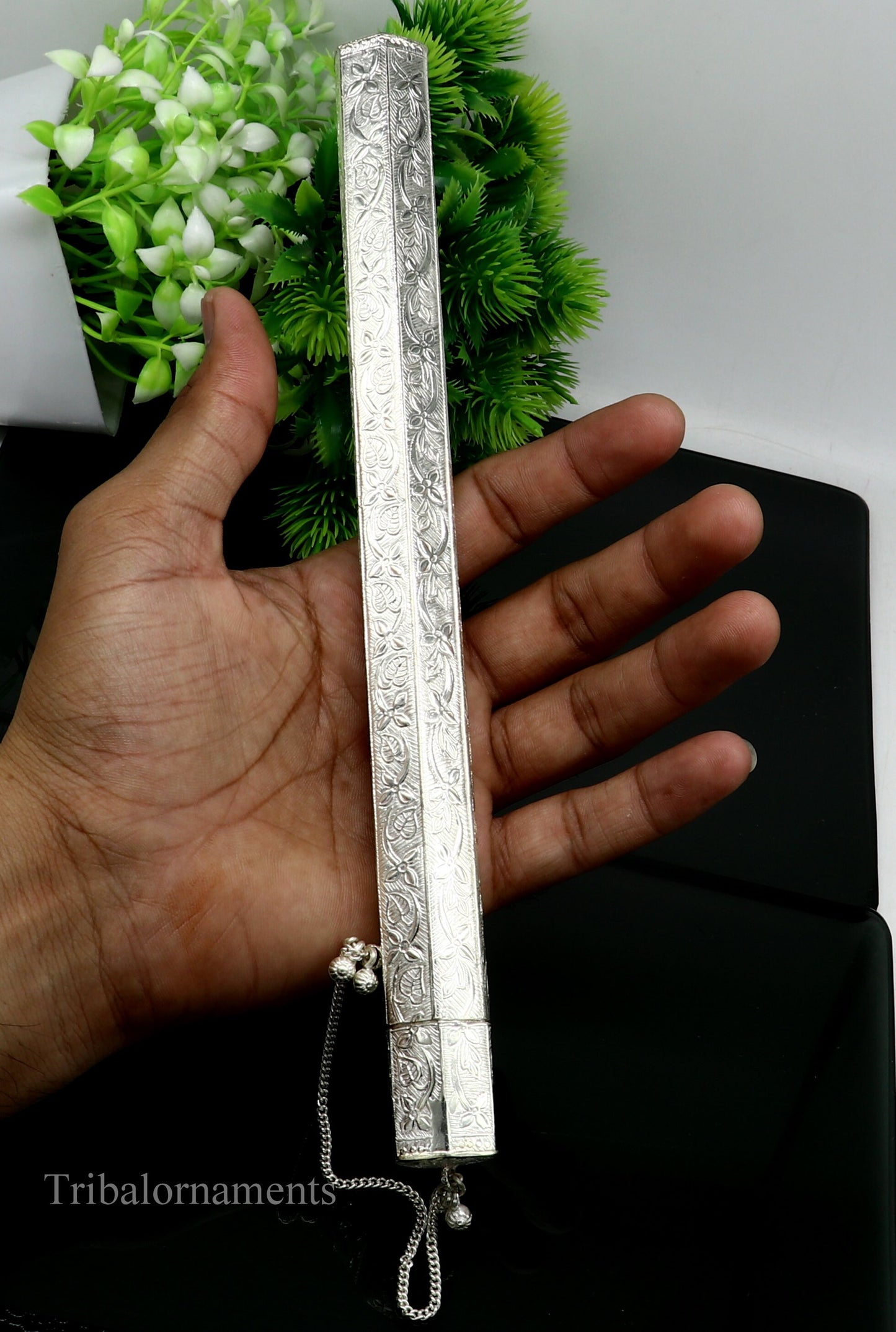10" Vintage design handmade solid silver incense sticks box holder, Agarbatti box trinket box fabulous royal puja temple article su0390 - TRIBAL ORNAMENTS