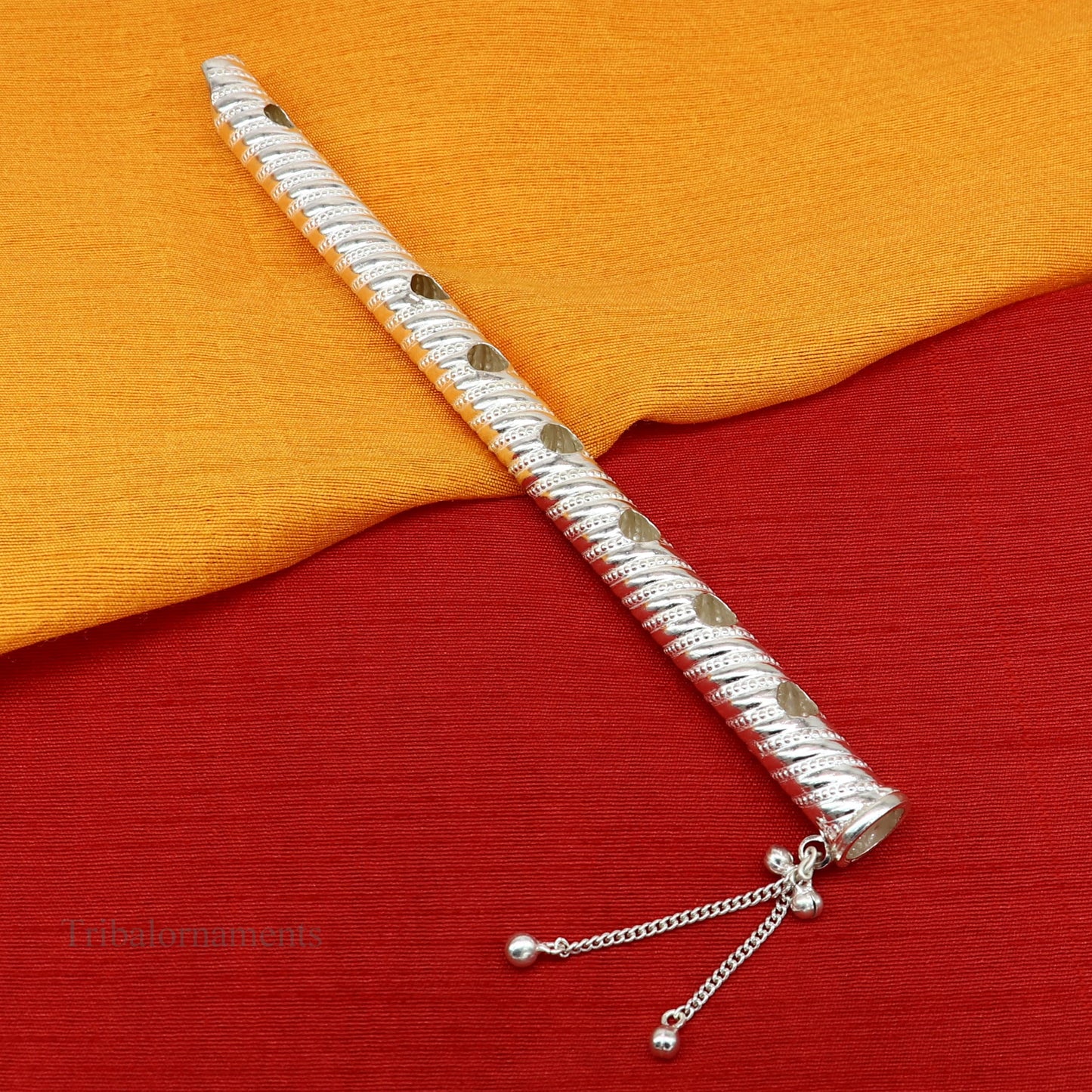 8" long handmade sterling silver hindu god Lord Krishna flute, stunning divine krishna gifting silver accessories, puja utensils su392 - TRIBAL ORNAMENTS