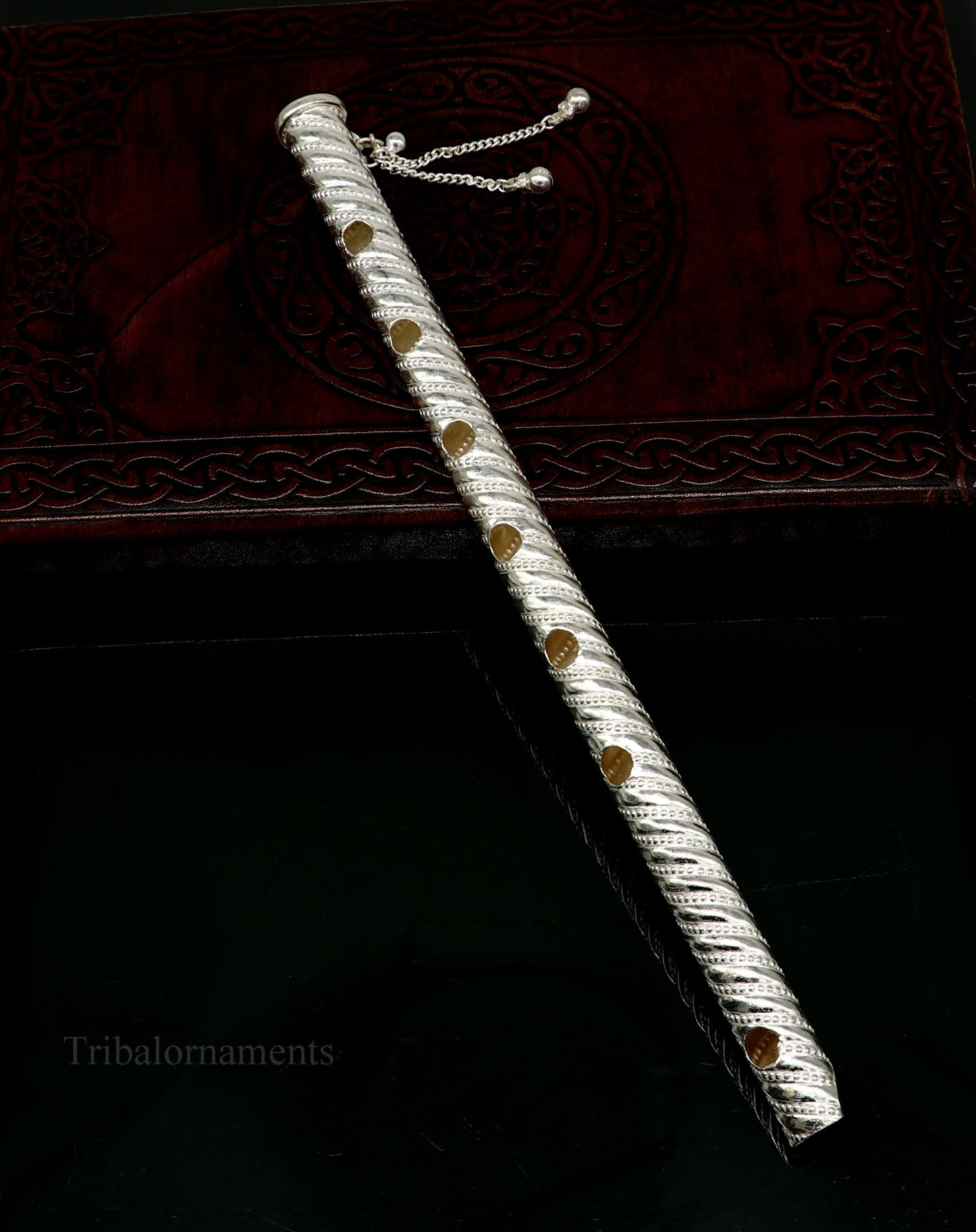 9" long handmade sterling silver Hindu god Lord Krishna flute, stunning divine Krishna gifting silver Bansuri flute, puja utensils su393 - TRIBAL ORNAMENTS
