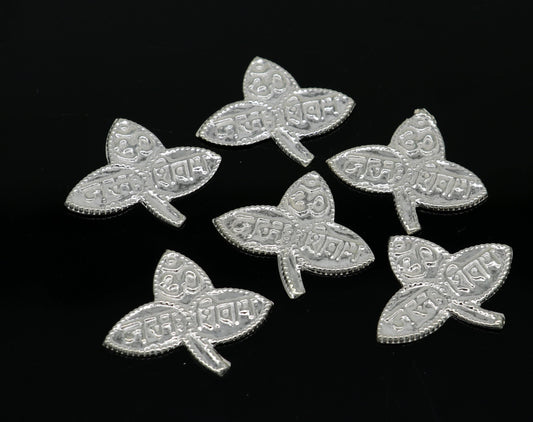 Lot 6 pieces Solid real silver handmade solid belva patra, shiva worshipping/ puja article, belpatra or belva tree leaves from india su354 - TRIBAL ORNAMENTS
