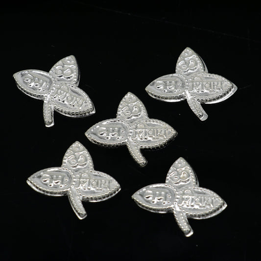 Lot 5 pieces Solid real silver handmade solid belva patra, shiva worshipping/ puja article, belpatra or belva tree leaves from india su355 - TRIBAL ORNAMENTS