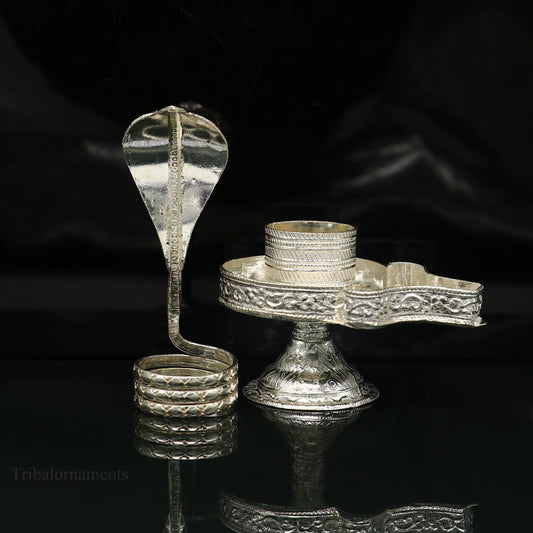 Pure 925 solid sterling silver lord shiva lingam stand/jalheri, use for put/hold shiva lingam in home temple, Shiva Vratam puja art su362 - TRIBAL ORNAMENTS