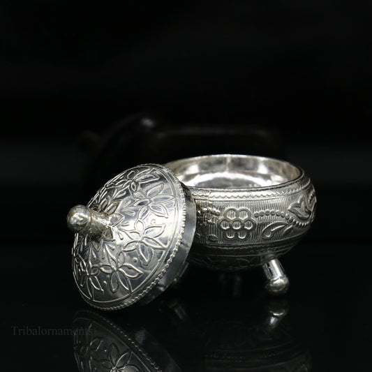 925 Sterling silver handmade fabulous trinket box, solid kumkum box, casket box, sindoor box, enamel work customized gifting box stb144 - TRIBAL ORNAMENTS