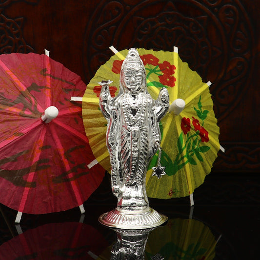 Sterling silver handmade design Indian Idols Lord Vishnu standing statue figurine, puja articles decorative gift diwali puja art78 - TRIBAL ORNAMENTS