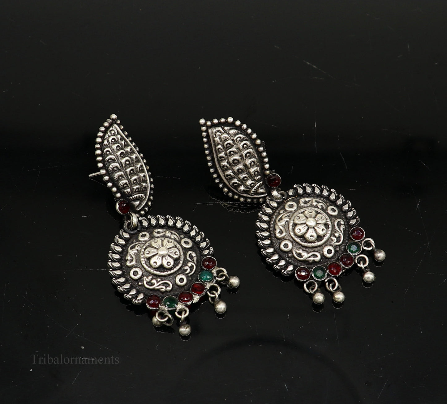 Vintage indian traditional style drop dangle stud earring, Pure 925 sterling silver floral earring best brides gifting wedding jewelry s940 - TRIBAL ORNAMENTS