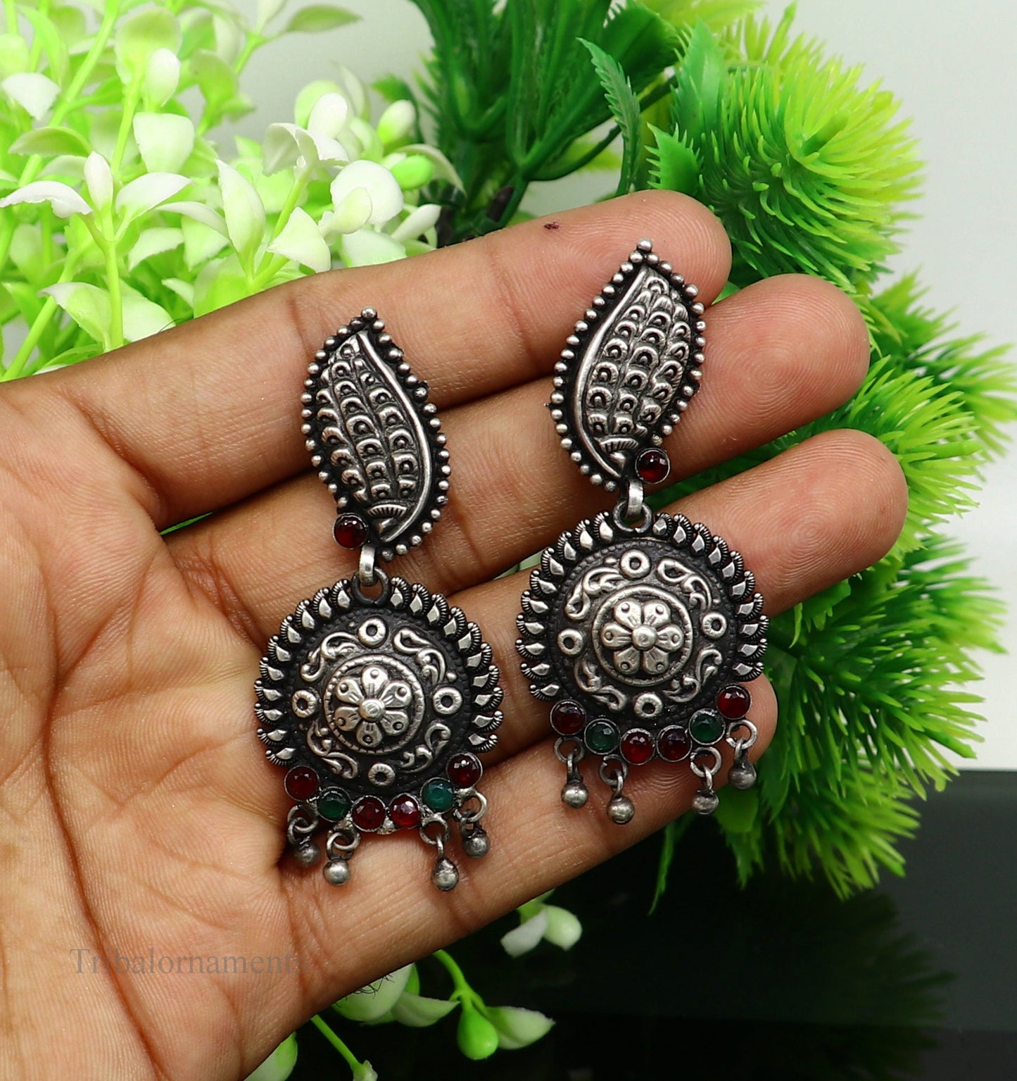 Vintage indian traditional style drop dangle stud earring, Pure 925 sterling silver floral earring best brides gifting wedding jewelry s940 - TRIBAL ORNAMENTS