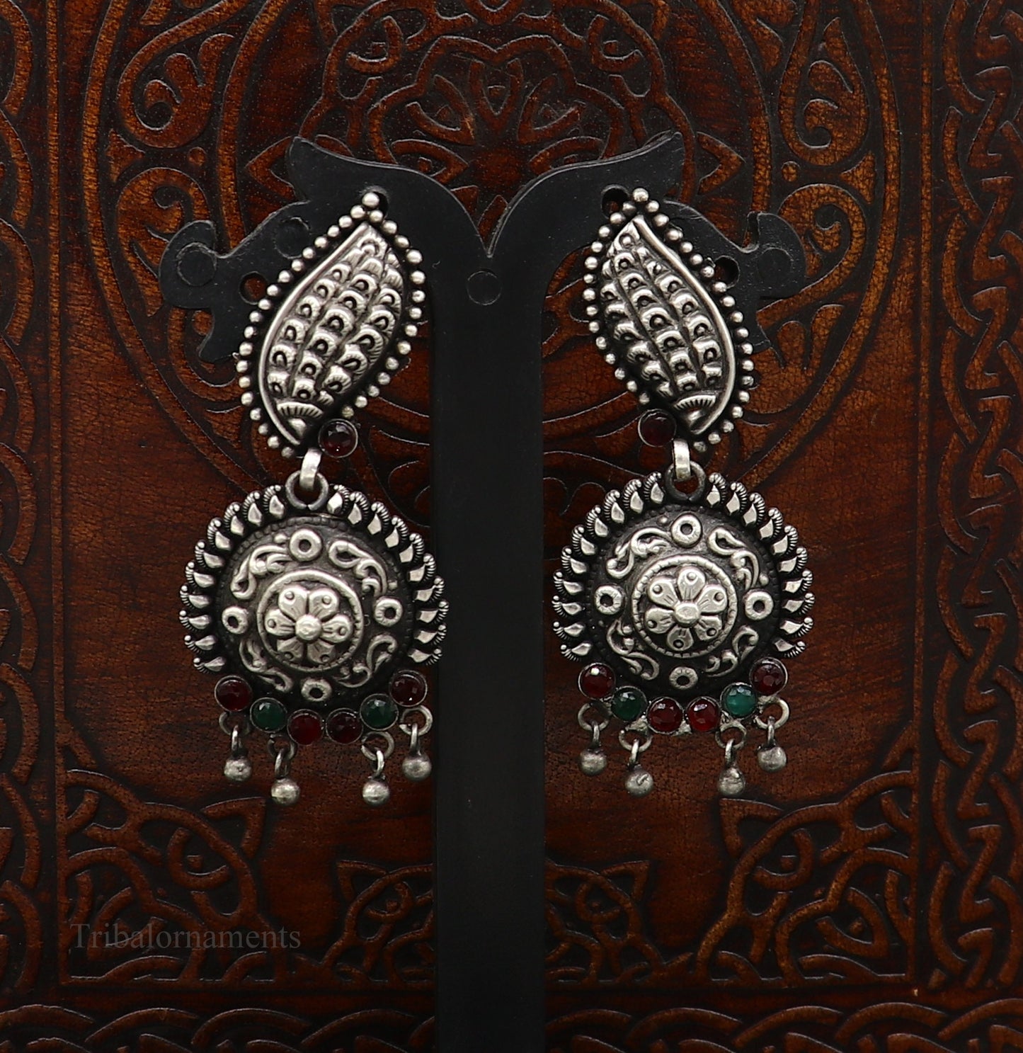 Vintage indian traditional style drop dangle stud earring, Pure 925 sterling silver floral earring best brides gifting wedding jewelry s940 - TRIBAL ORNAMENTS