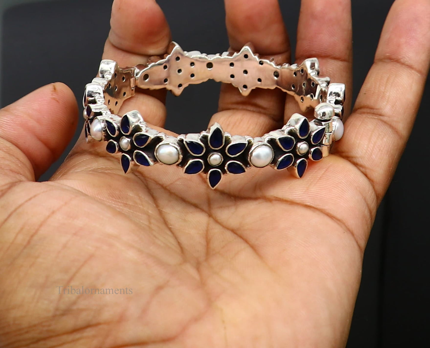 925 sterling silver customized design wedding anniversary gifting cut stone bangle bracelet gorgeous vintage tribal jewelry nba164 - TRIBAL ORNAMENTS