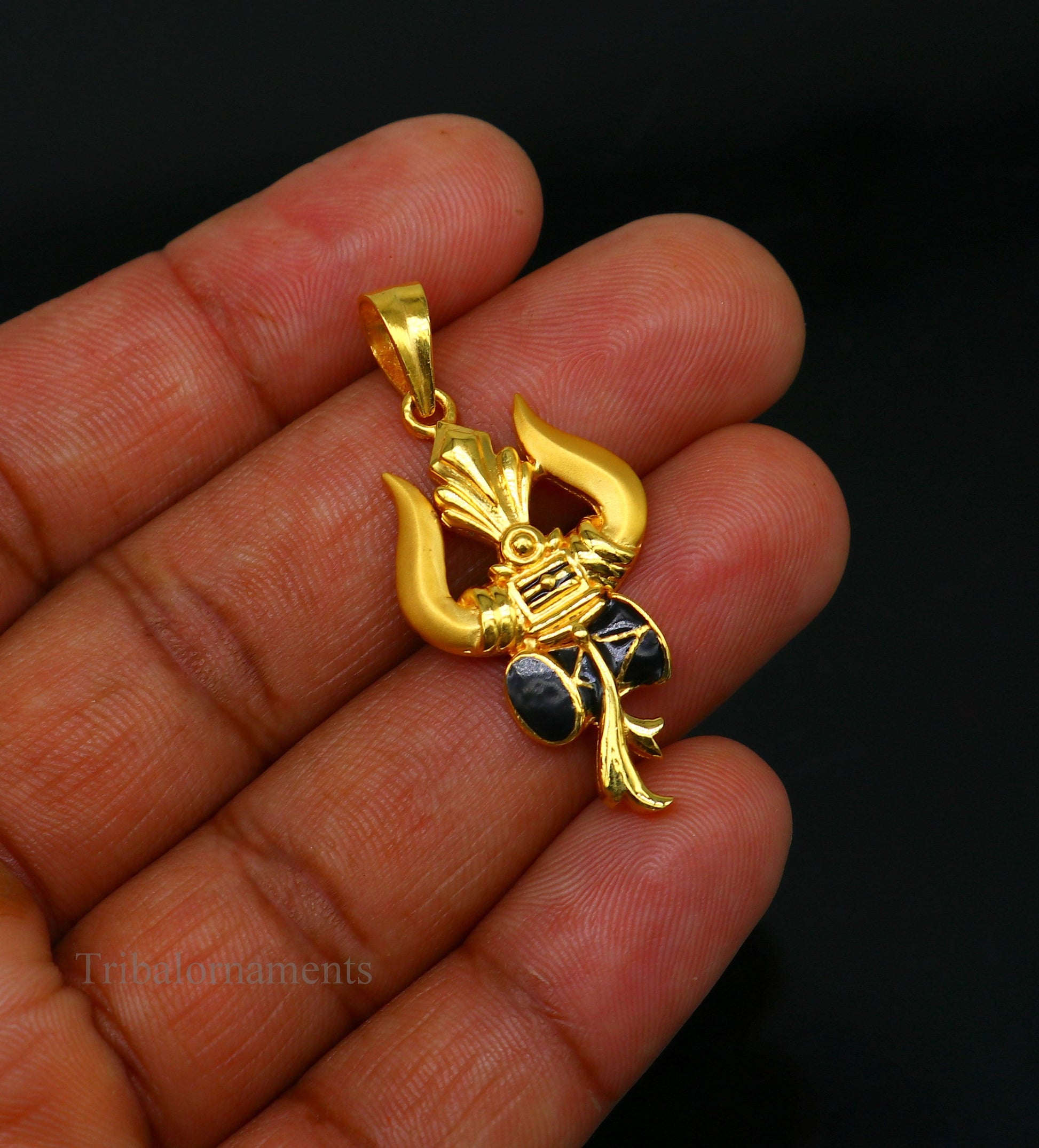 22Kt yellow gold handmade customized lord Shiva Trident Trishul pendant, best men's women's gifting jewelry stunning stylish jewelry gp22 - TRIBAL ORNAMENTS