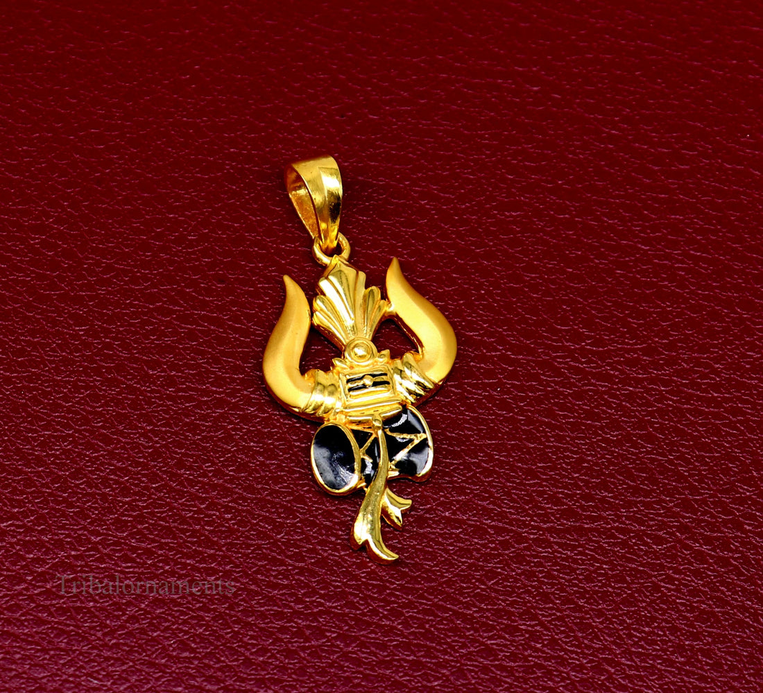 22Kt yellow gold handmade customized lord Shiva Trident Trishul pendant, best men's women's gifting jewelry stunning stylish jewelry gp22 - TRIBAL ORNAMENTS