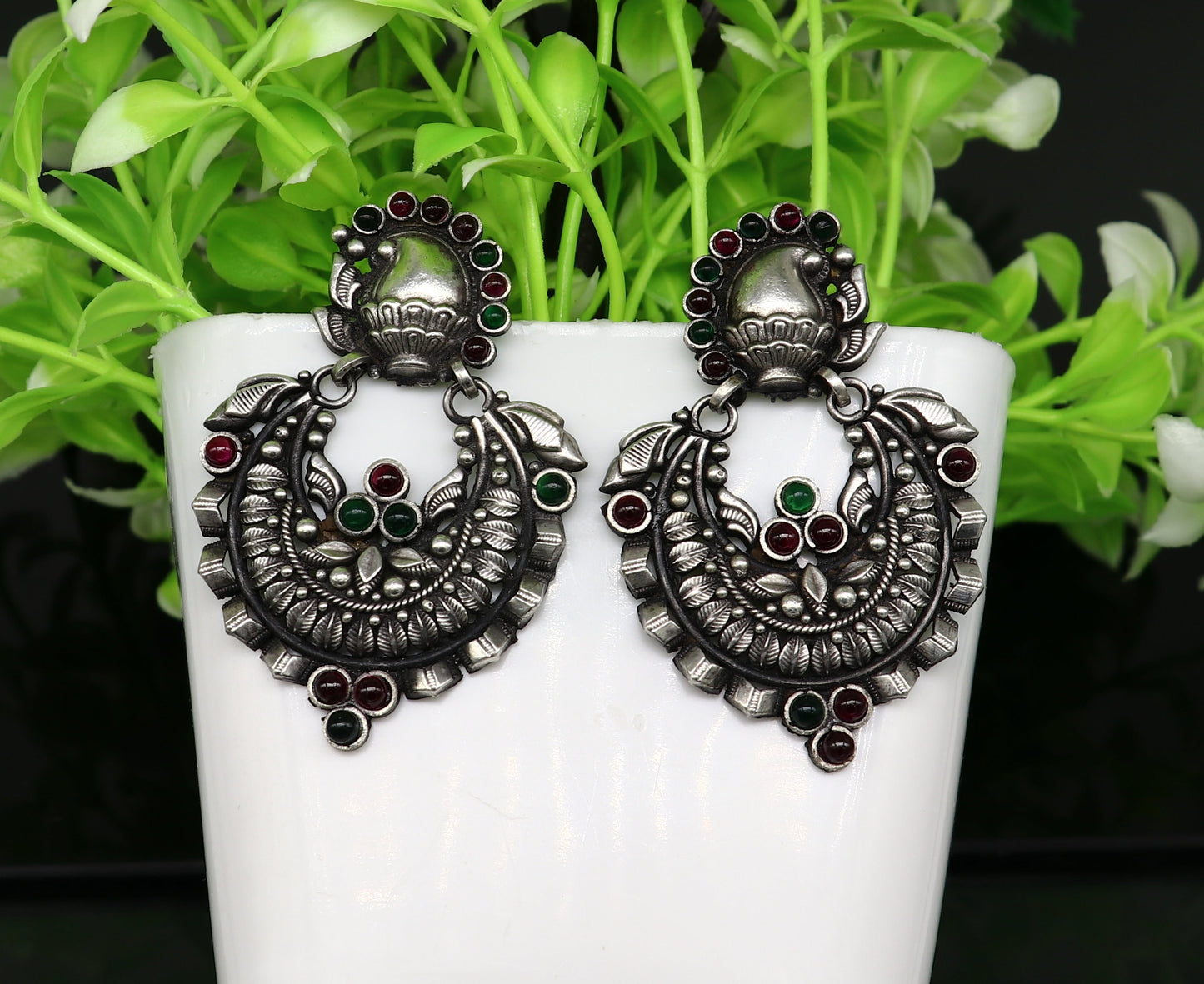 925 sterling silver handmade traditional stylish wedding brides drop dangle stud earring best gifting customized stone work jewelry s950 - TRIBAL ORNAMENTS