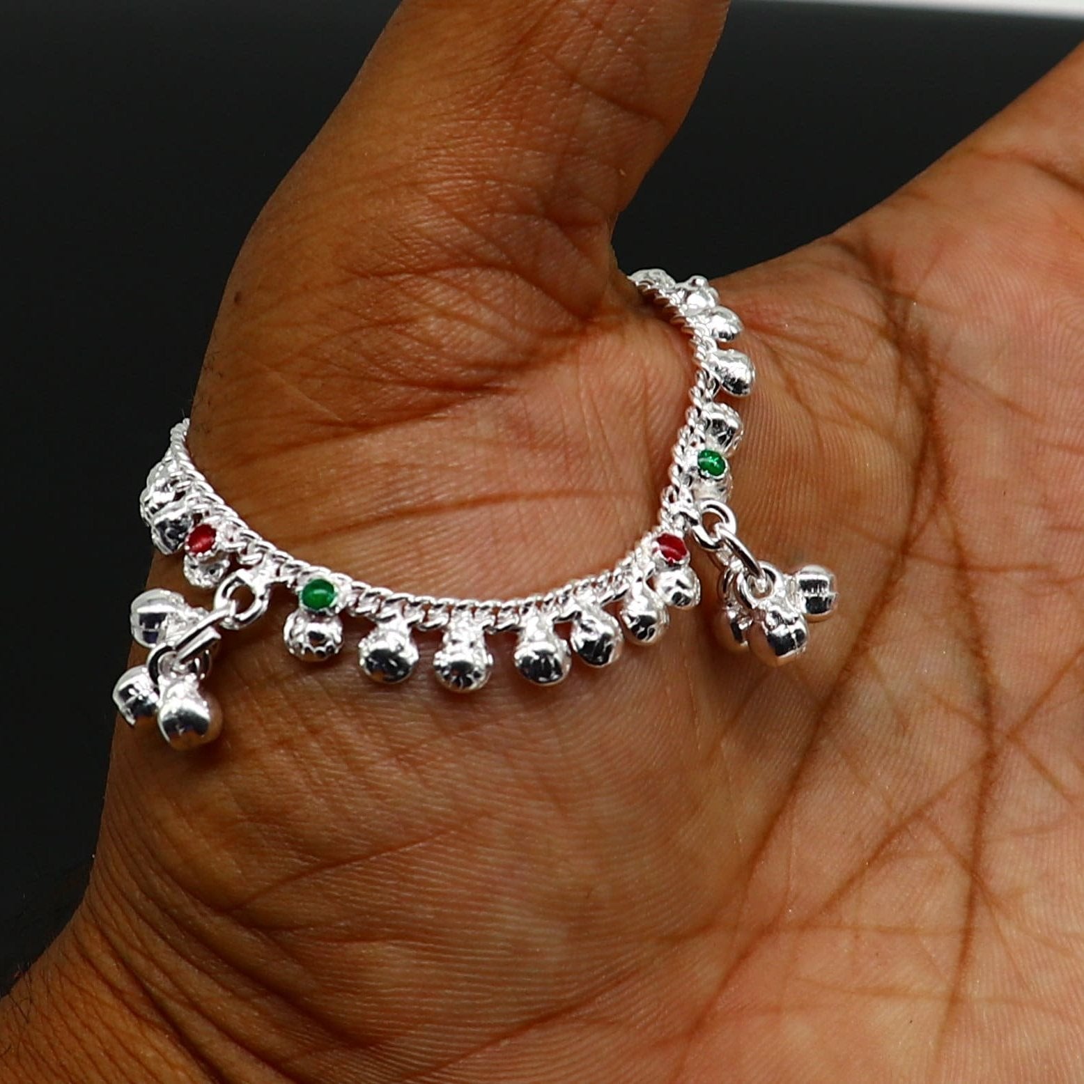 5.0" long handmade Sterling silver amazing vintage style ankle bracelet new born baby anklet noisy sound bells charm anklets jewelry ank417 - TRIBAL ORNAMENTS