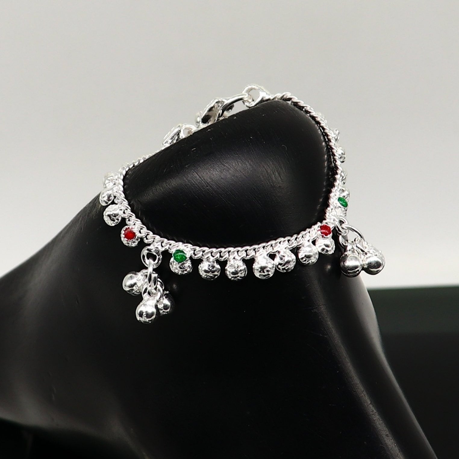 5.0" long handmade Sterling silver amazing vintage style ankle bracelet new born baby anklet noisy sound bells charm anklets jewelry ank417 - TRIBAL ORNAMENTS