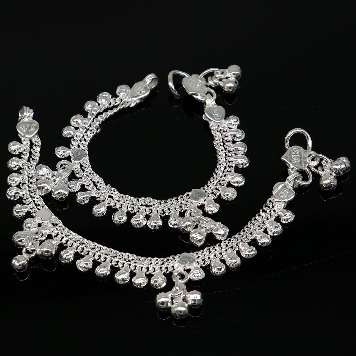 5.0" long handmade Sterling silver amazing vintage style ankle bracelet new born baby anklet noisy sound bells charm anklets jewelry ank418 - TRIBAL ORNAMENTS