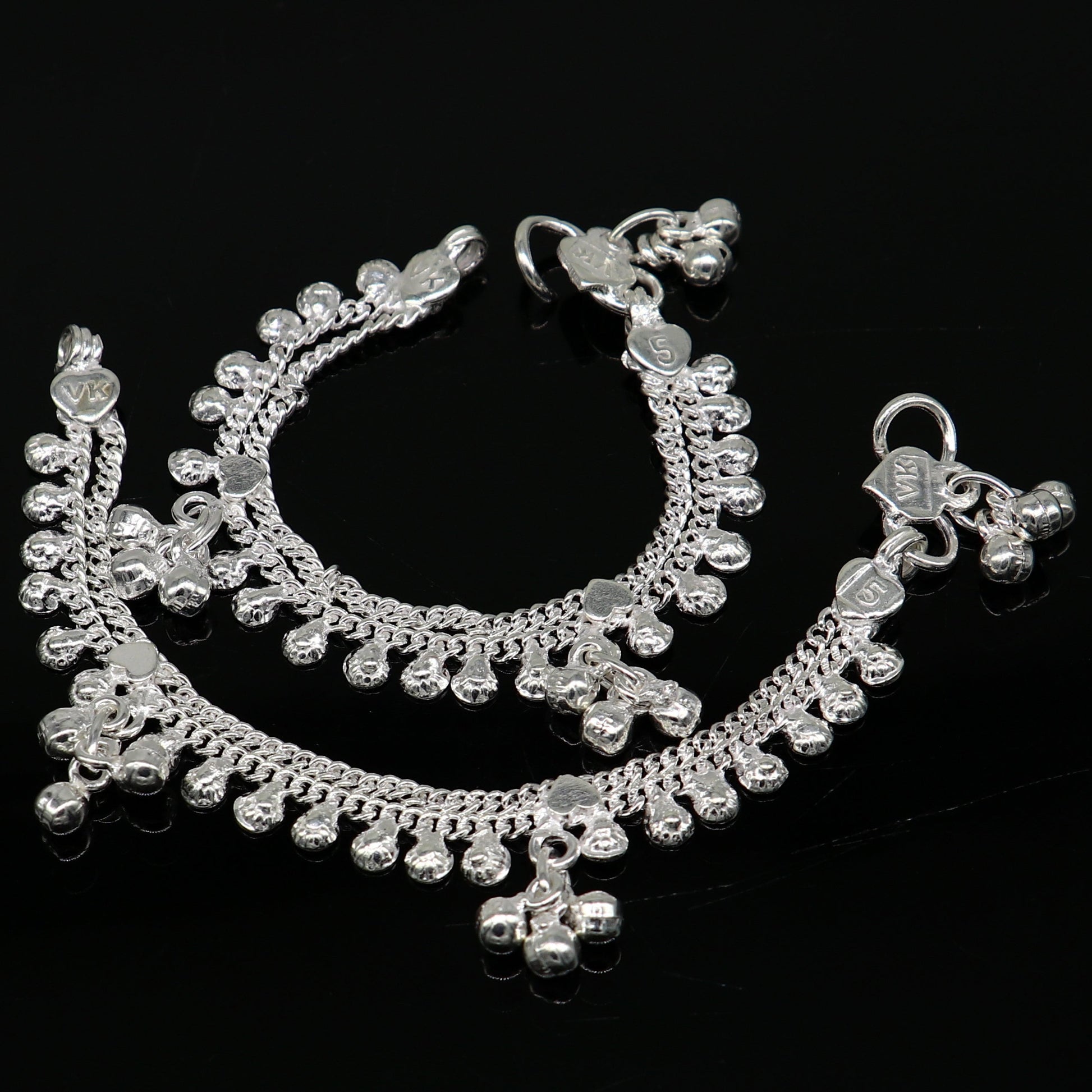 5.0" long handmade Sterling silver amazing vintage style ankle bracelet new born baby anklet noisy sound bells charm anklets jewelry ank418 - TRIBAL ORNAMENTS