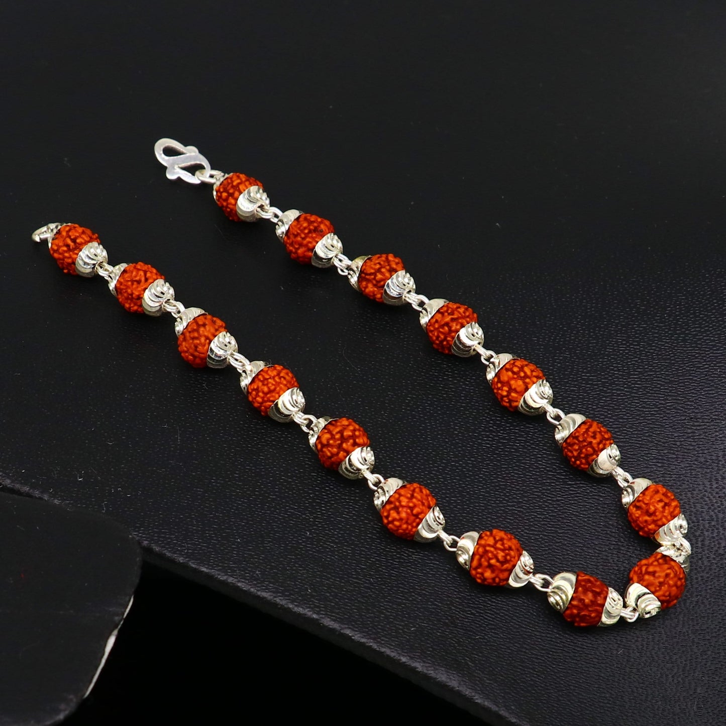 Solid silver handmade 6 mm Natural Rudraksha beads stunning divine bracelet jewelry from Rajasthan India nsbr298 - TRIBAL ORNAMENTS
