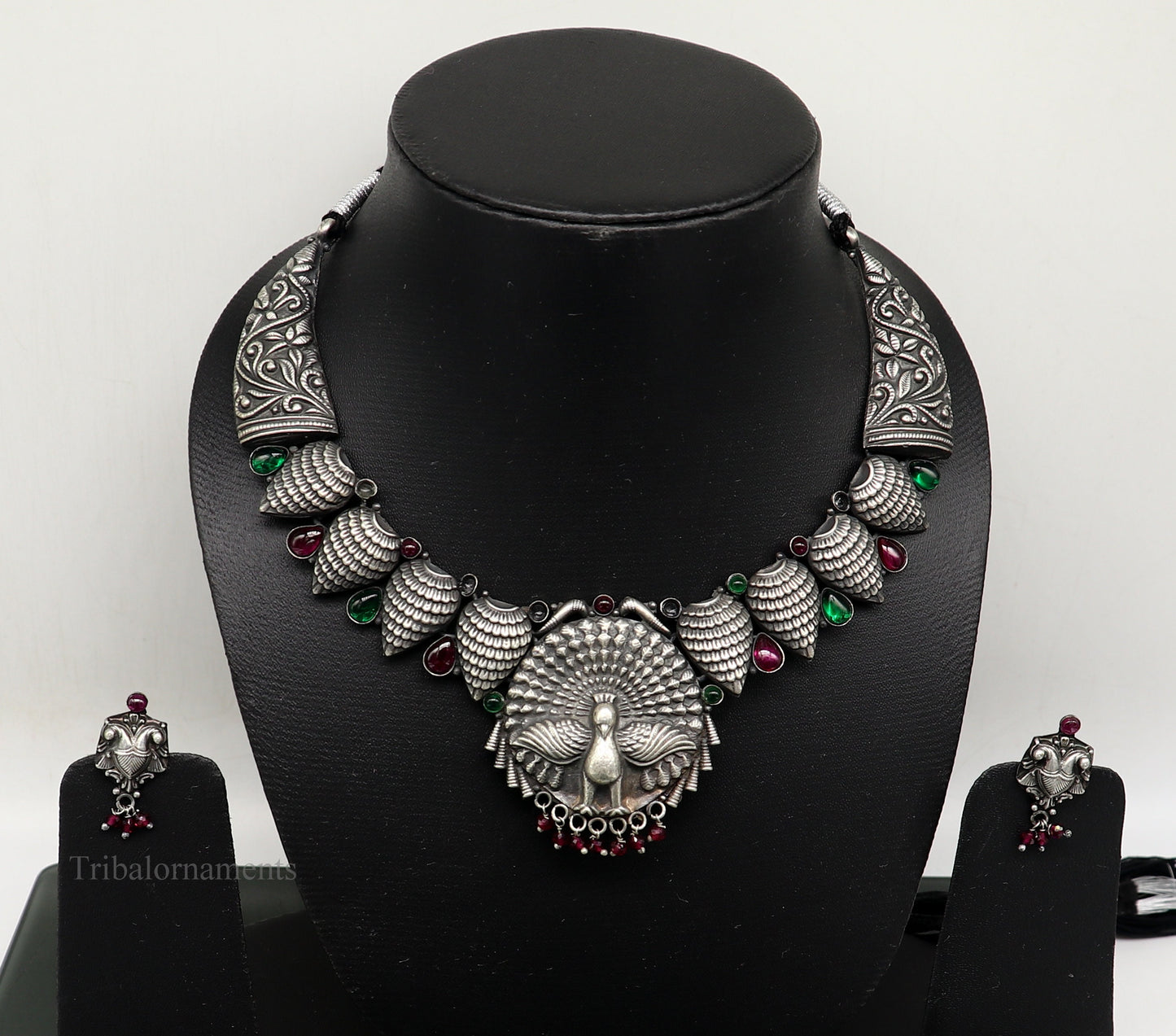 925 sterling silver handmade fabulous dancing peacock trendy adjustable belly dance necklace, best brides Guttapusalu necklace set248 - TRIBAL ORNAMENTS