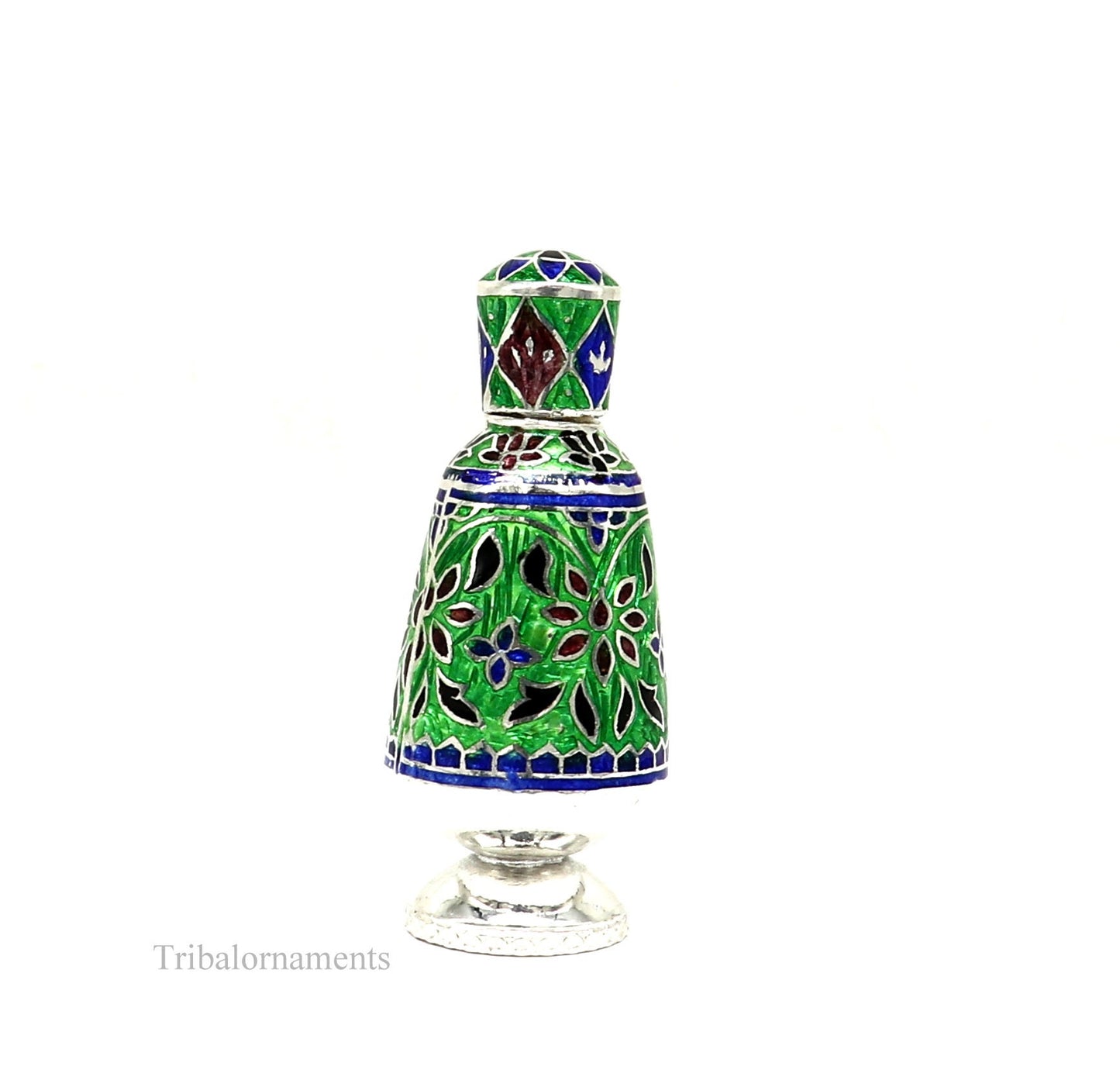 Vintage floral design 925 sterling silver Sindoor box, Kumkum box/ trinket box bridal enamel jewelry collection from Rajasthan india stb217 - TRIBAL ORNAMENTS