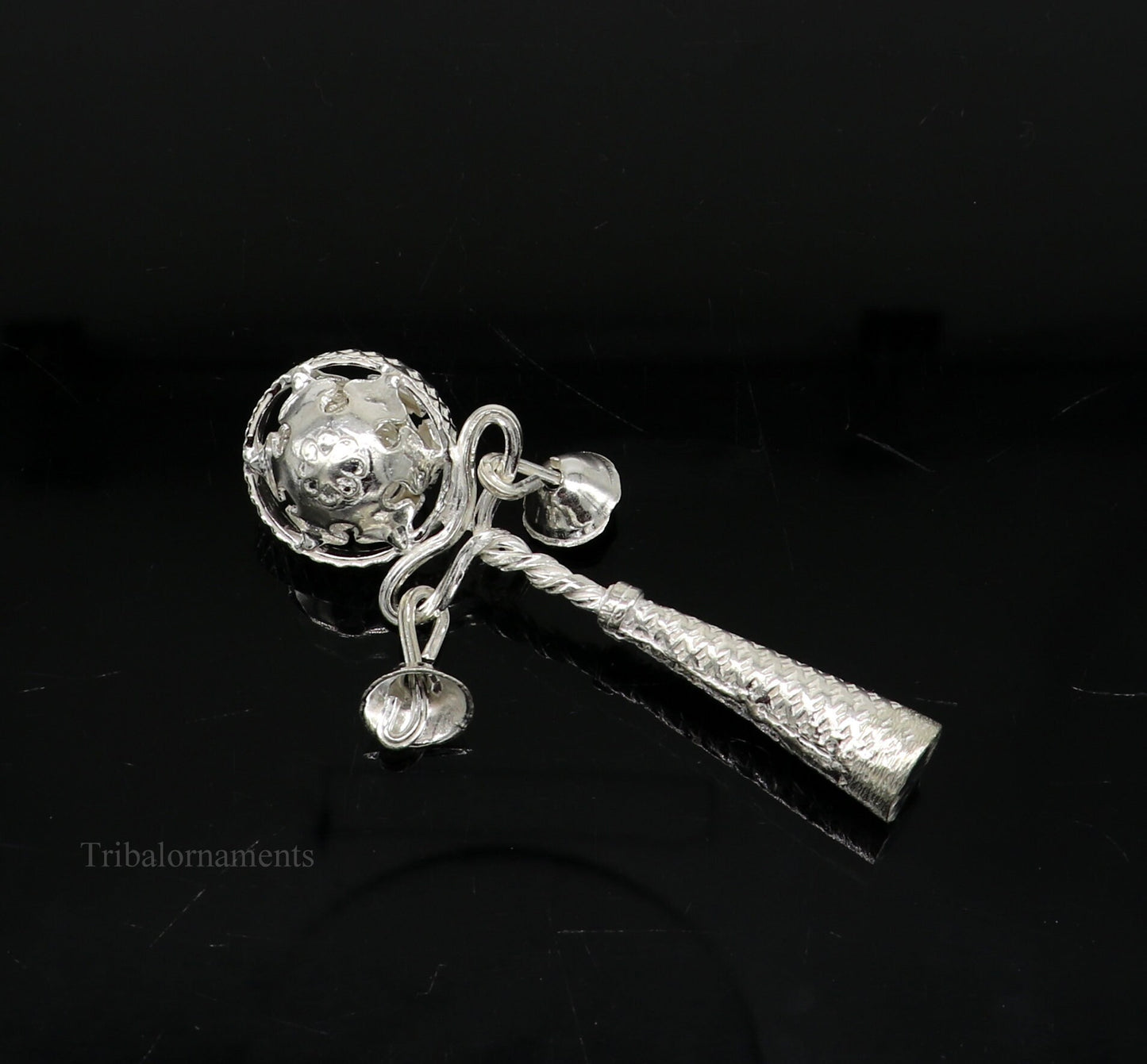 Solid sterling silver handmade design new born baby gifting bells toy, baby krishna gifting toy, silver whistle, silver temple article su407 - TRIBAL ORNAMENTS