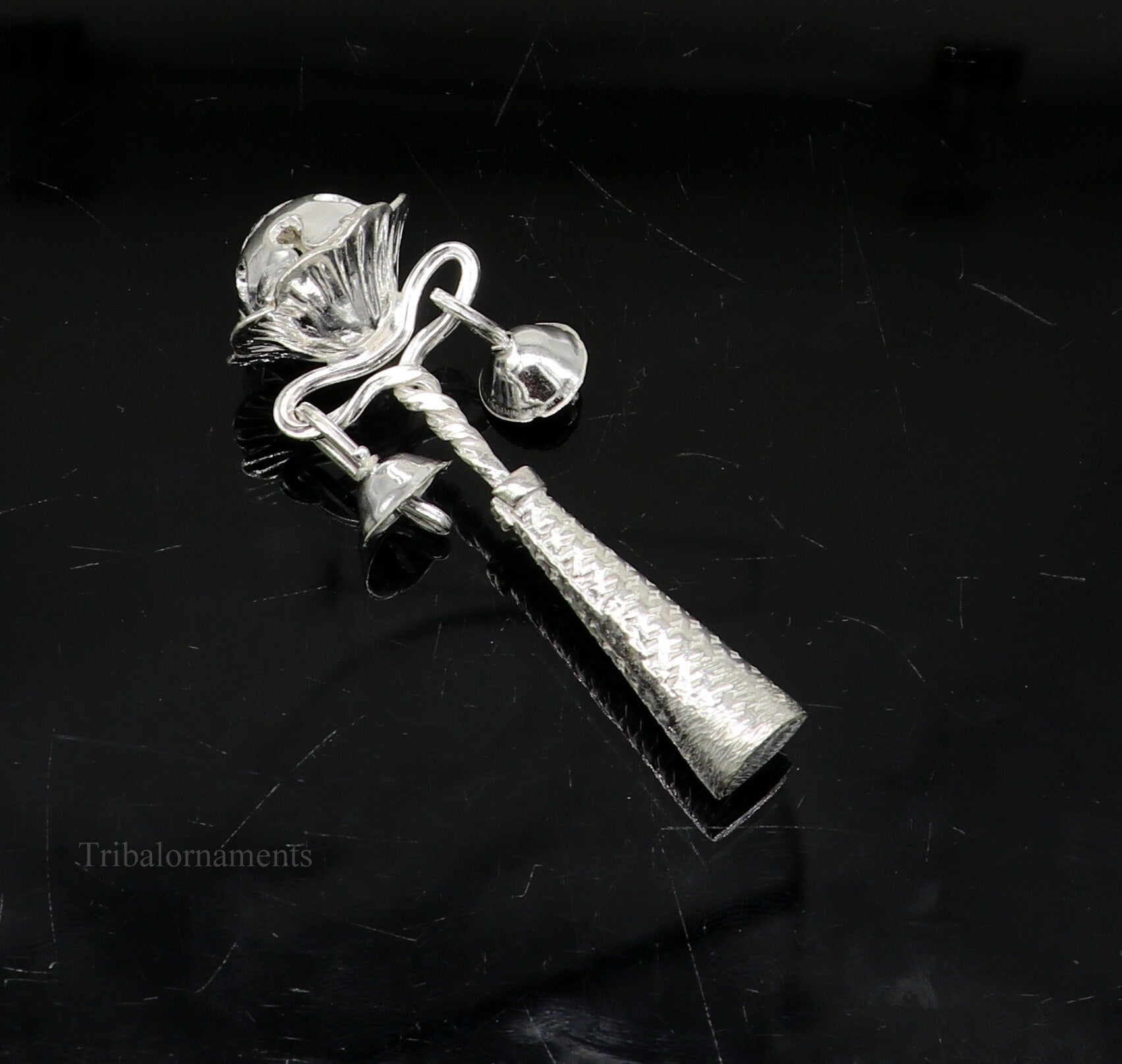 Solid sterling silver handmade design new born baby gifting bells toy, baby krishna gifting toy, silver whistle, silver temple article su409 - TRIBAL ORNAMENTS