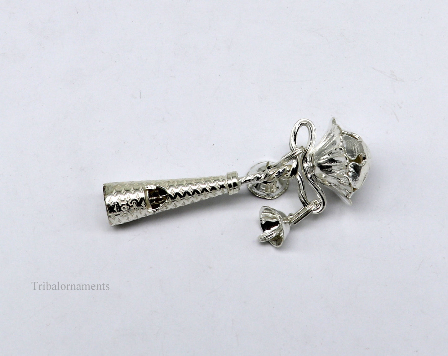 Solid sterling silver handmade design new born baby gifting bells toy, baby krishna gifting toy, silver whistle, silver temple article su409 - TRIBAL ORNAMENTS