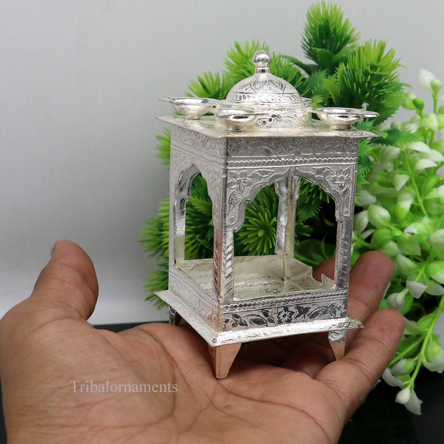 925 sterling silver handmade vintage antique design Hatri, best puja article with 5 lamp on it, best home temple decor utensils indiasu421 - TRIBAL ORNAMENTS