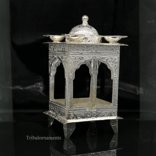 925 sterling silver handmade vintage antique design Hatri, best puja article with 5 lamp on it, best home temple decor utensils india su421 - TRIBAL ORNAMENTS
