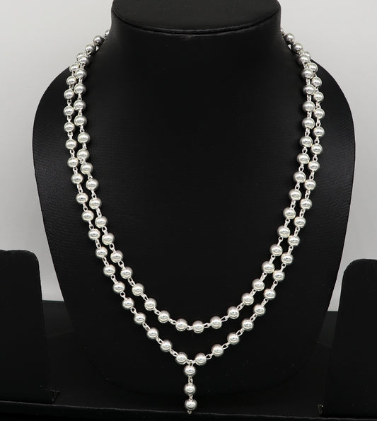925 sterling silver stunning plain solid beads chain japp mala 108 beads japp chain 39 inches long unisex necklace stylish jewelry ch110 - TRIBAL ORNAMENTS