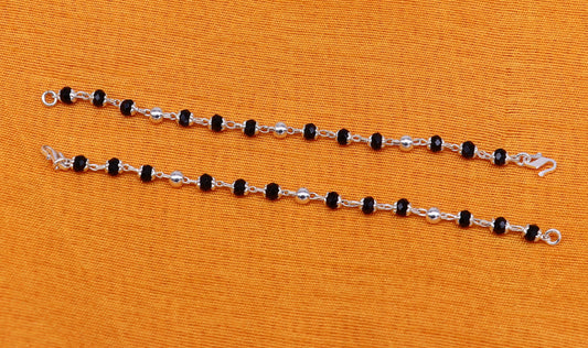 925 sterling silver customized black beads Nazariya bracelet, protect from evil eyes, new born baby bracelet stylish jewelry india bbr14 - TRIBAL ORNAMENTS