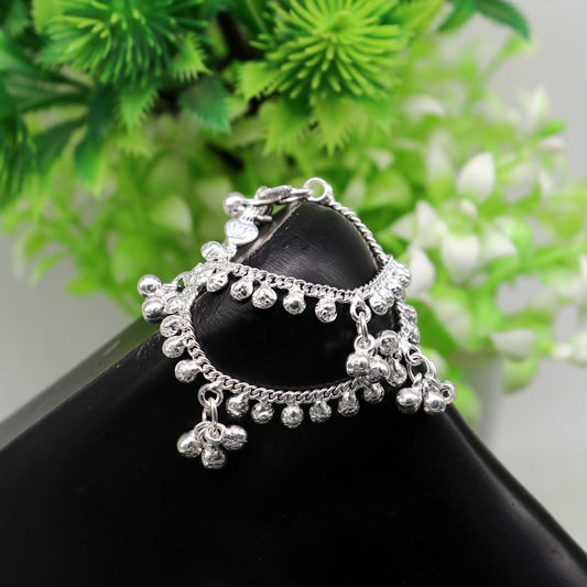 5" inches long handmade solid sterling silver baby kids ankle bracelet elegant dainty customized charm bracelet unisex baby jewelry ank424 - TRIBAL ORNAMENTS