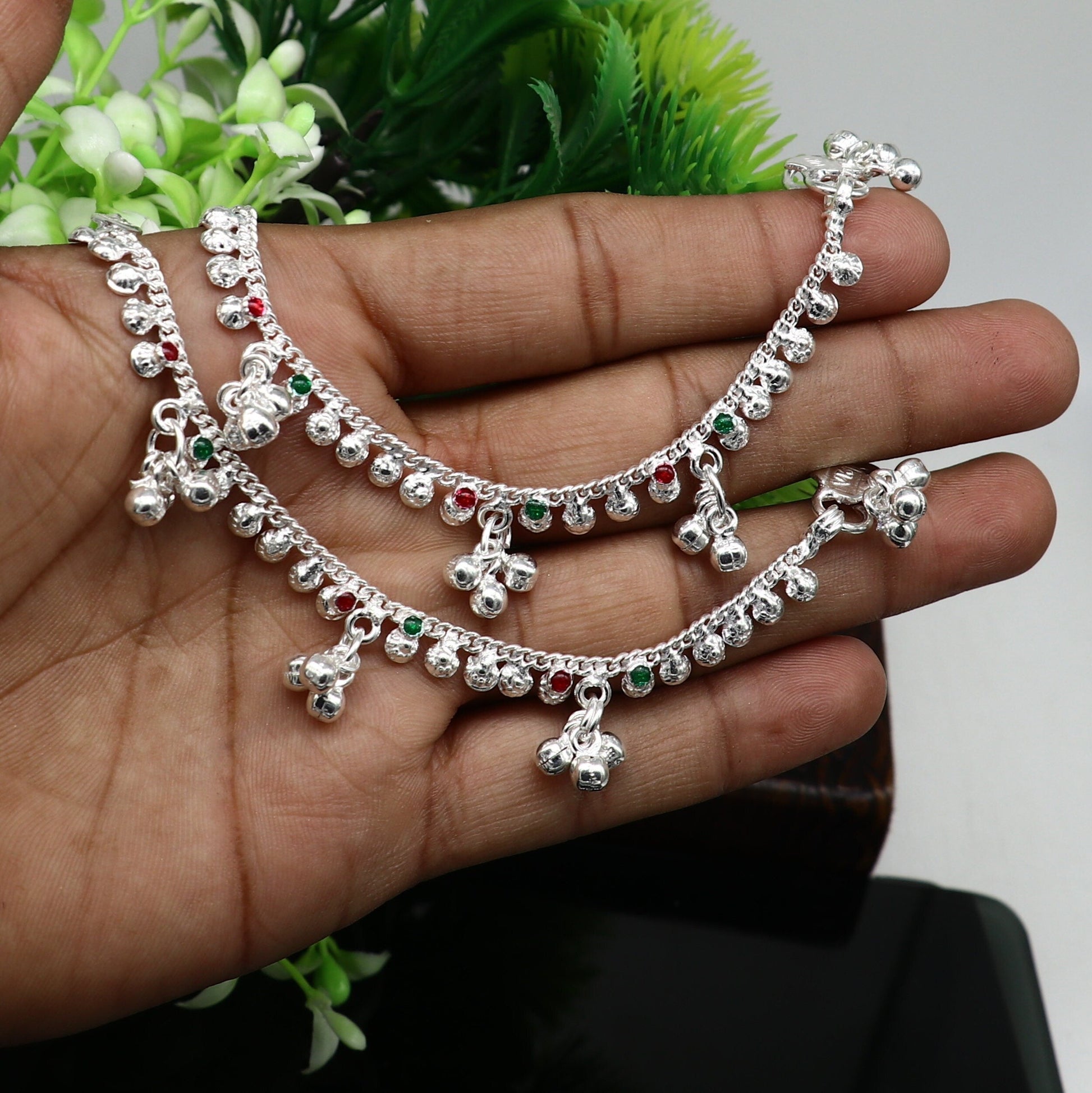 5.5" inches long handmade solid sterling silver baby kids ankle bracelet elegant dainty customized charm bracelet unisex baby jewelry ank426 - TRIBAL ORNAMENTS