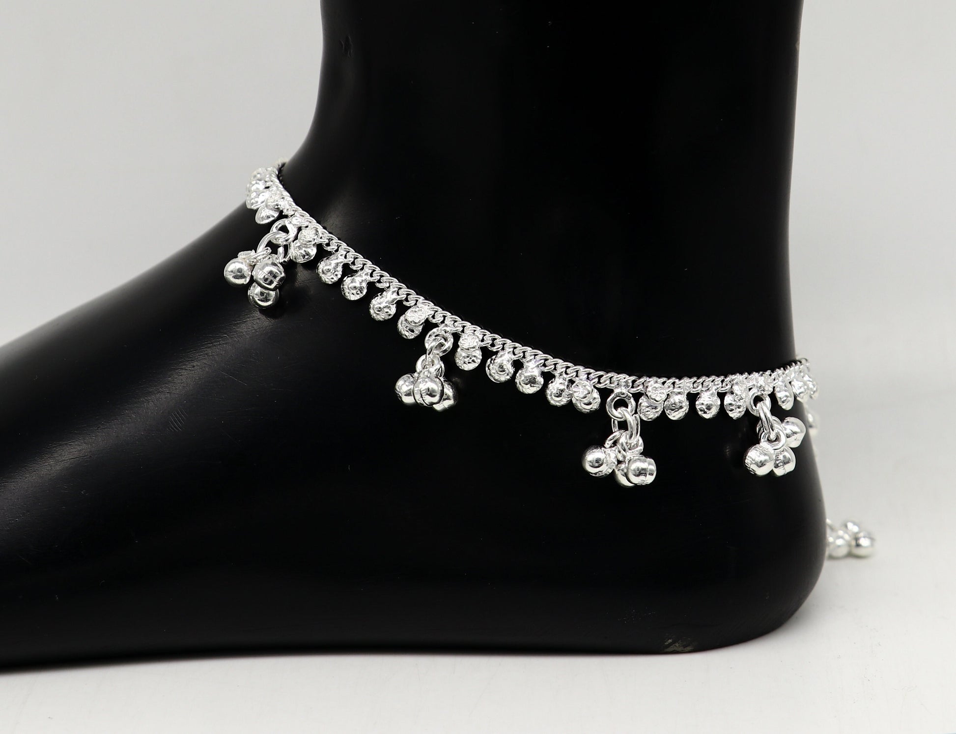 6" inches long handmade solid sterling silver baby kids ankle bracelet elegant dainty customized charm bracelet unisex baby jewelry ank427 - TRIBAL ORNAMENTS