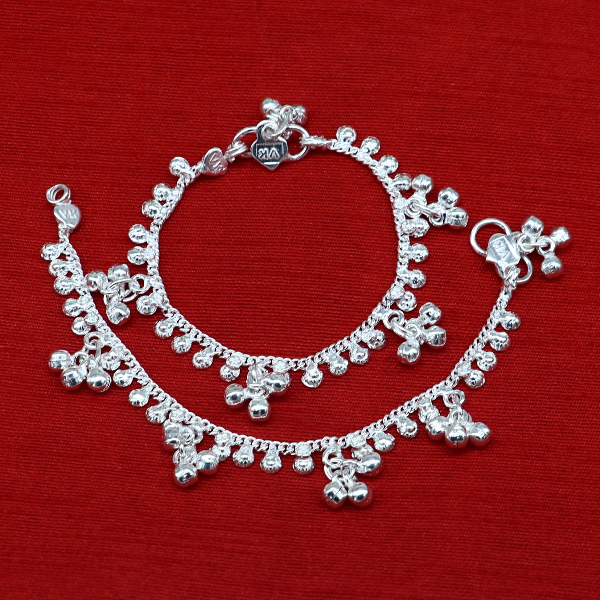 6" inches long handmade solid sterling silver baby kids ankle bracelet elegant dainty customized charm bracelet unisex baby jewelry ank427 - TRIBAL ORNAMENTS