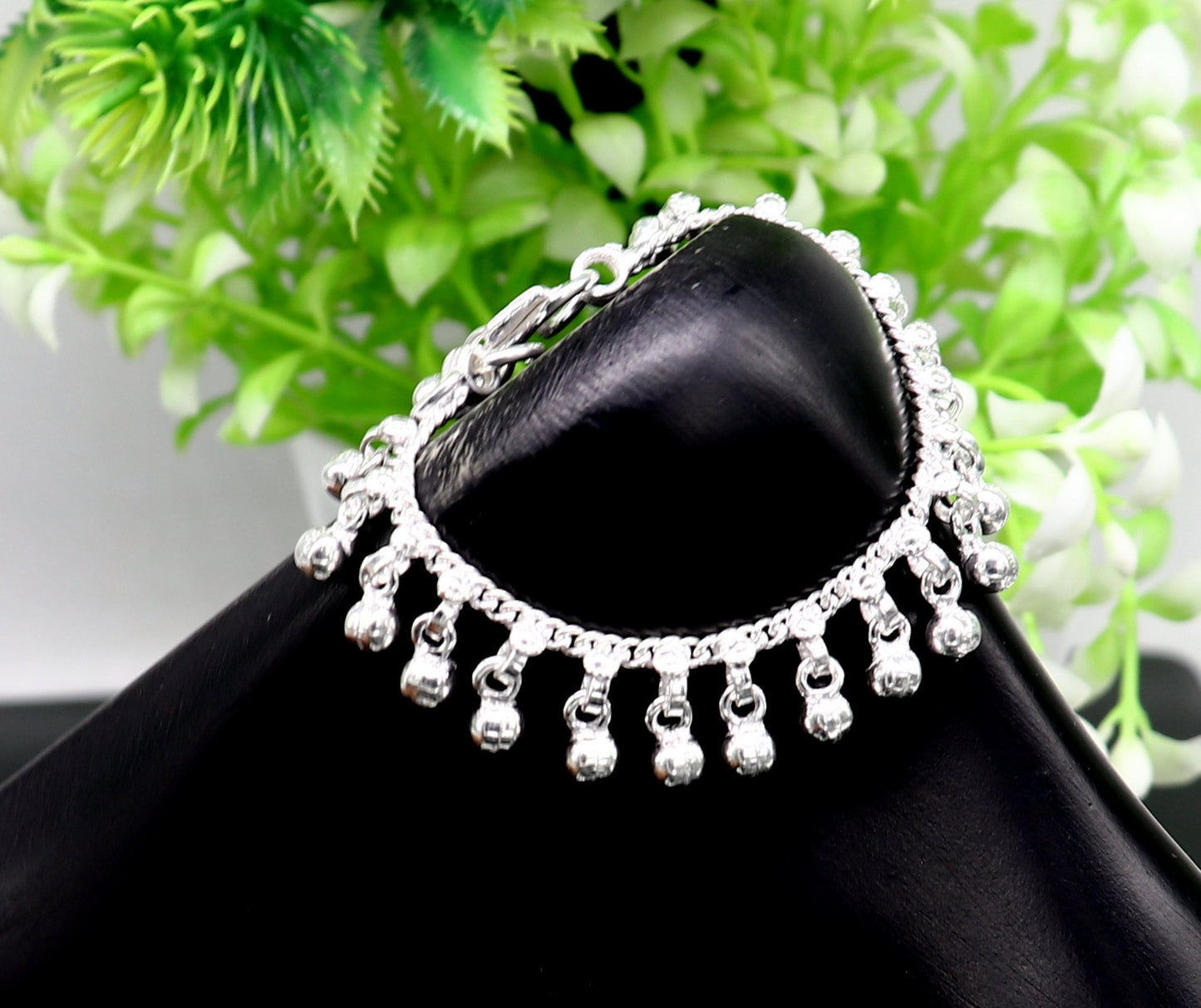 5" long Vintage design sterling silver handmade amazing waved noisy hanging drops bells baby anklet, ankle bracelet, charm bracelet ank430 - TRIBAL ORNAMENTS