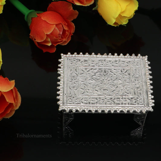 Vintage design Sterling silver handmade customize small rectangle shape table/bazot/chouki, excellent home puja utensils temple art su428 - TRIBAL ORNAMENTS