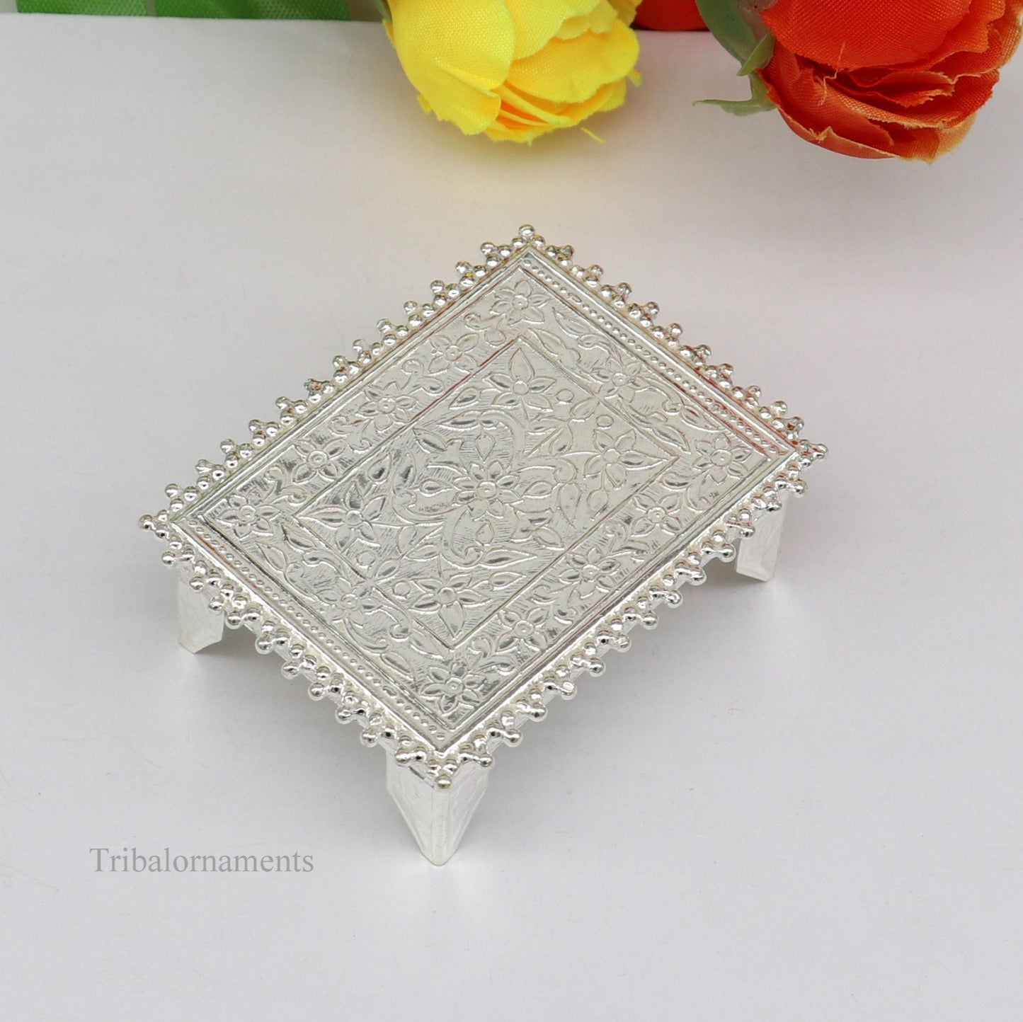 Vintage design Sterling silver handmade customize small rectangle shape table/bazot/chouki, excellent home puja utensils temple art su428 - TRIBAL ORNAMENTS
