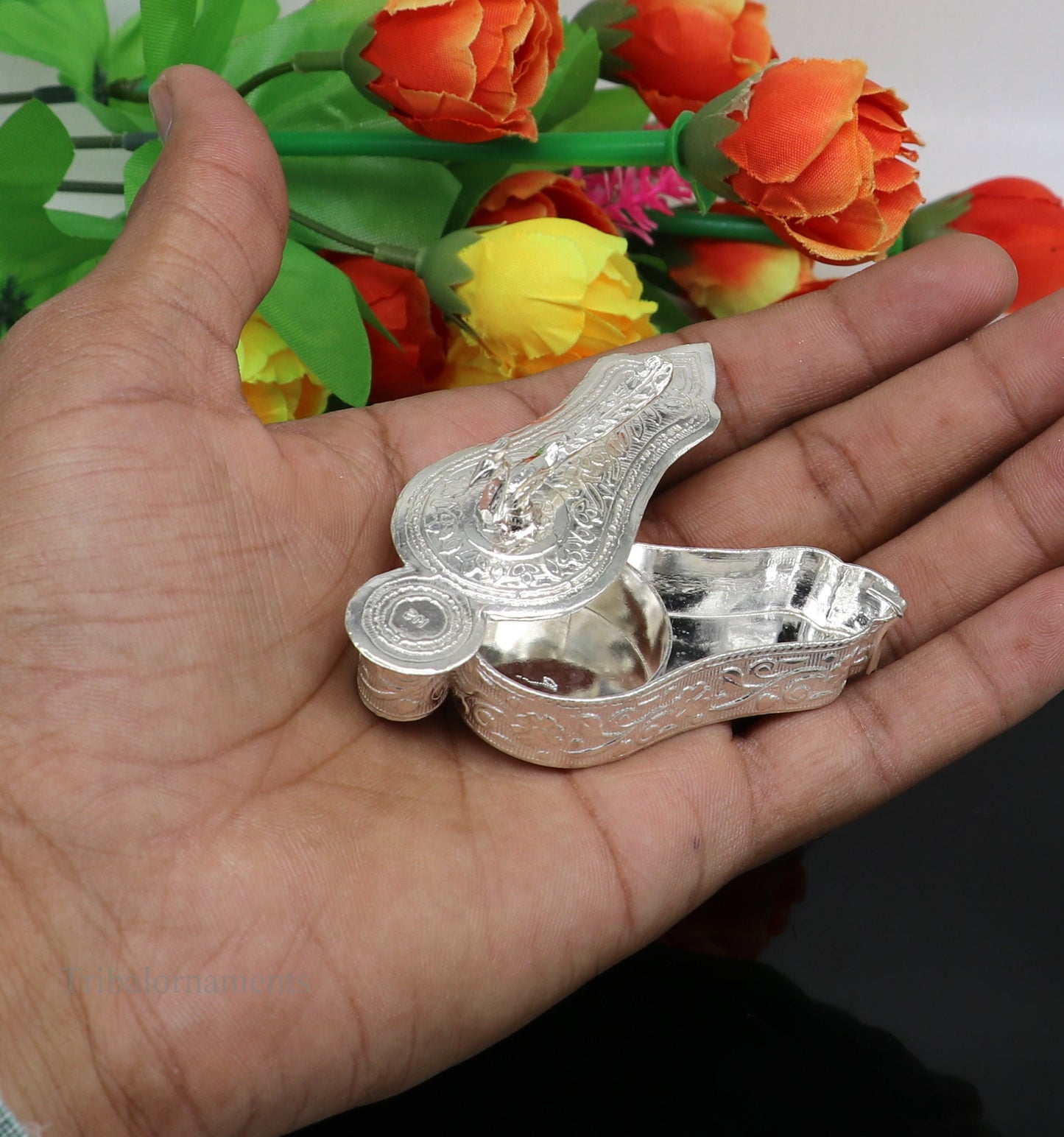 925 sterling silver handmade fabulous unique design peacock trinket box, brides gift, casket box silver article, silver utensils stb162 - TRIBAL ORNAMENTS