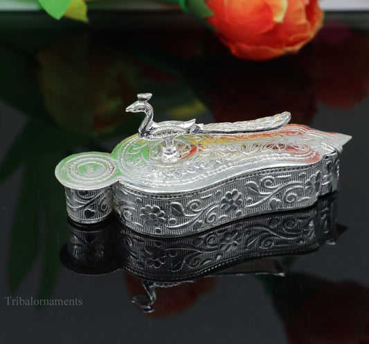 925 sterling silver handmade fabulous unique design peacock trinket box, brides gift, casket box silver article, silver utensils stb162 - TRIBAL ORNAMENTS