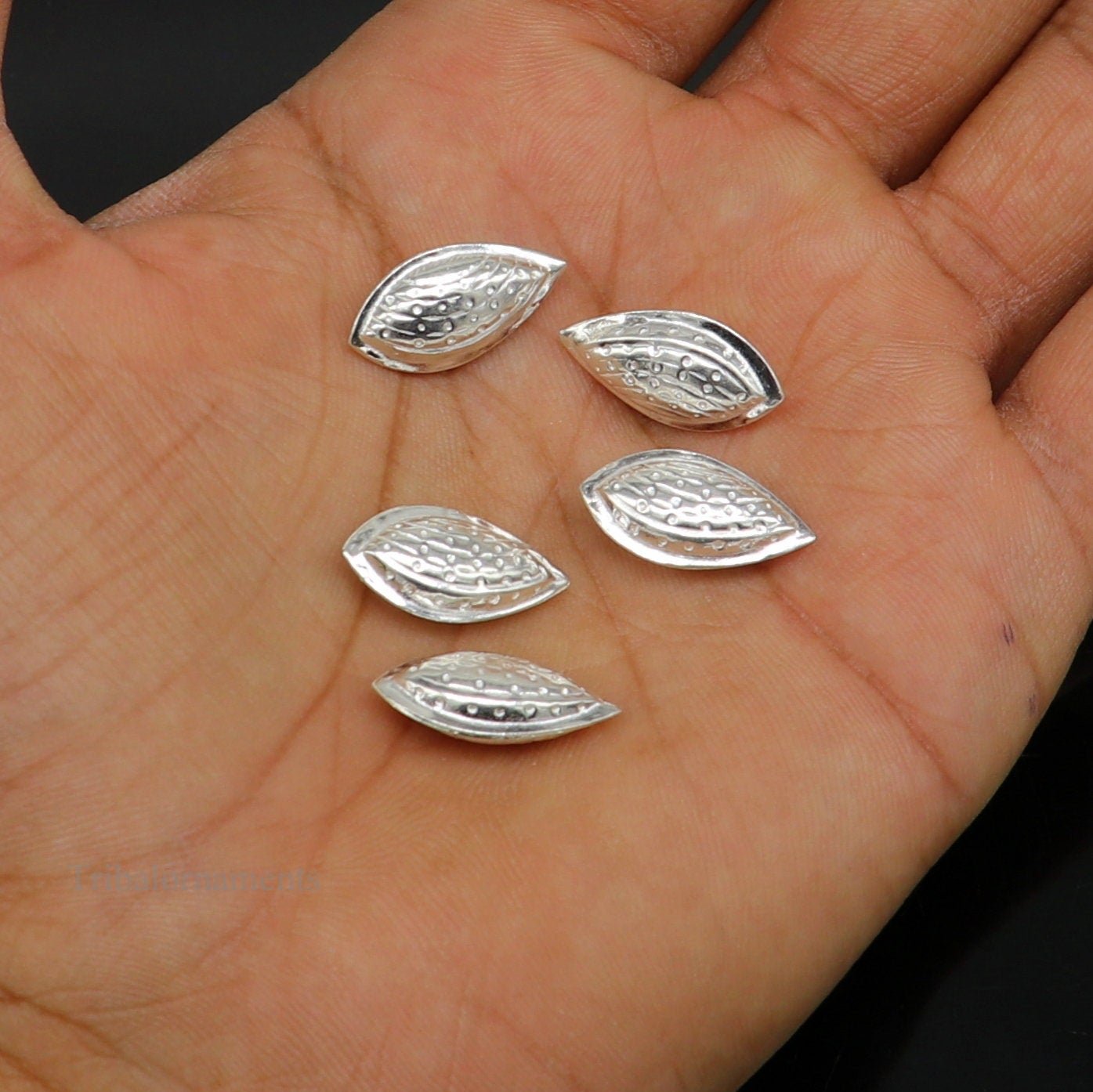 Lot 5 pieces Sterling silver handmade puja article, pure silver dry fruit, silver almond puja,gift for idols God, best puja temple art su437 - TRIBAL ORNAMENTS